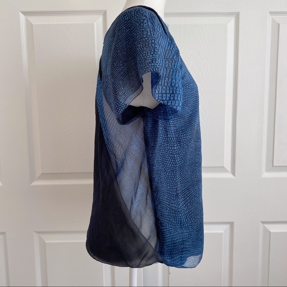 Halston Heritage Blue & Black Python Sheer Blouse - Picture 3 of 9